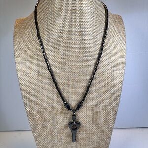 8” Hematite necklace with key pendant toggle clasp